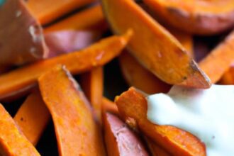 Fiery Sweet Potato Wedges Paired with Creamy Yogurt Dip