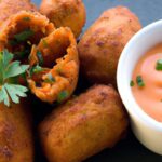 Crispy Sweet Potato Croquettes Paired with Spicy Dipping Sauce