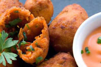 Crispy Sweet Potato Croquettes Paired with Spicy Dipping Sauce