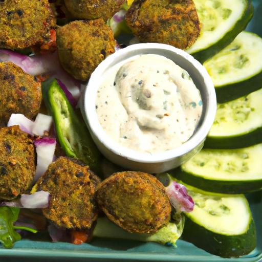Crispy Baked Falafel Bites Paired with Refreshing Cucumber Sauce