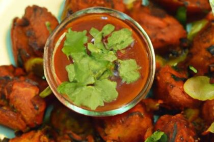 Crispy Baked Onion Bhajis Paired with Tangy Tamarind Sauce