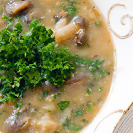 Hearty mushroom Barley Soup Topped ‌with⁣ Fresh Parsley
