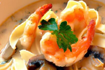 Savory Cream of Mushroom Soup with Shrimp and Noodles Delight