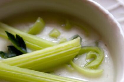 Velvety Cream of Celery Soup with Savory Onion Twist