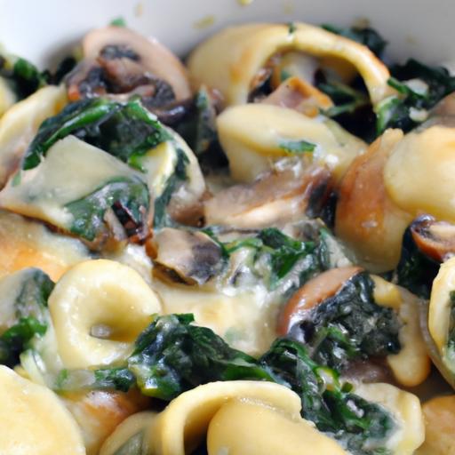 Hearty Tortellini Casserole with Spinach and Mushrooms Delight