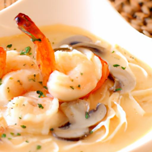 savory Cream of Mushroom Soup with Shrimp and Noodles Delight