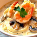 Savory Cream of Mushroom Soup with Shrimp and Noodles Delight