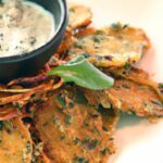 Crispy Eggplant Fries Paired with Zesty Herbed Yogurt Dip