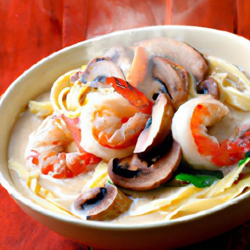 Creamy Mushroom Soup with Shrimp & Noodles: A Savory Delight