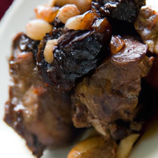 Savory Braised Lamb with Prunes and Crunchy Almonds Delight