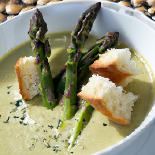 Velvety Cream ​of‍ asparagus Soup Topped with Crispy Croutons