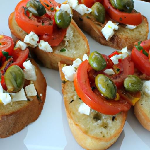Bright ⁤Bites: Tomato & Olive Bruschetta with Feta Flair
