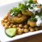 Crispy Chickpea Fritters Paired with Cool Cucumber Raita