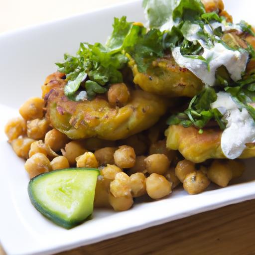 Crispy Chickpea Fritters Paired with Cool Cucumber Raita