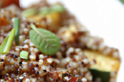 Flavorful Grilled Veggie Quinoa Bowl Drizzled with Tahini