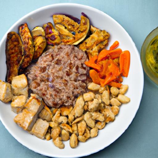 Savory Tempeh & Veggie Rice Bowl drizzled with Soy Sauce