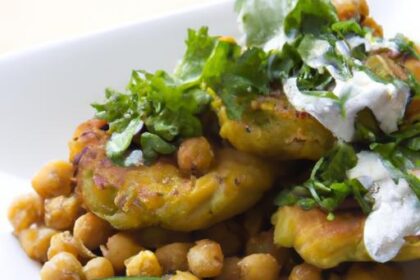 Crispy Chickpea Fritters Paired with Cool Cucumber Raita