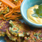 Crispy Carrot & Zucchini Fritters Served with Garlic Dip
