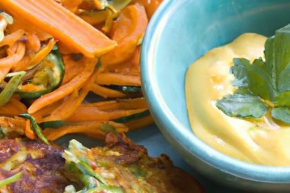 Crispy Carrot & Zucchini Fritters Served with Garlic Dip