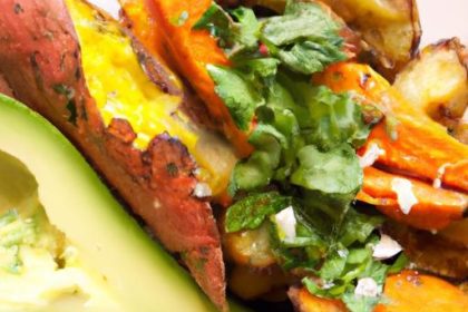 Fiery Roasted Sweet Potatoes Paired with Creamy Avocado Bliss