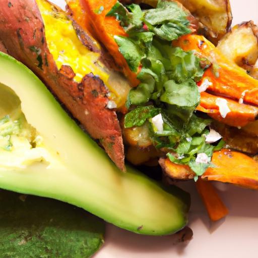 Fiery Roasted Sweet Potatoes Paired with Creamy Avocado Bliss