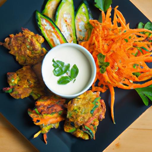 Crispy⁤ Carrot & Zucchini ‍fritters Served with Garlic Dip