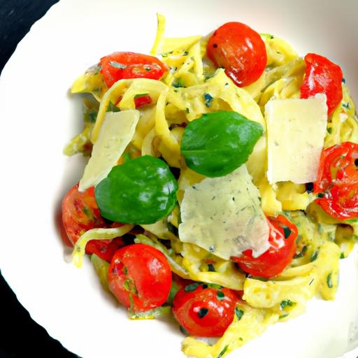 Brighten Your Dinner: pesto Pasta with Cherry Tomatoes & Parmesan
